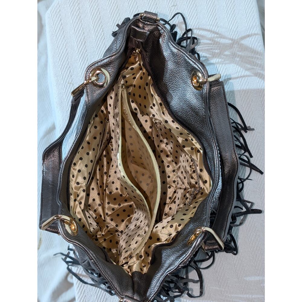 Metallic Silver Fringe Rhinestone Detail Shoulder Bag Hobo Purse Glam - Picture 6 of 6